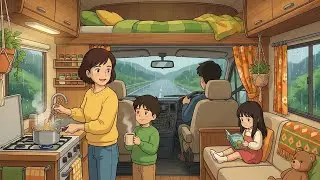 A Cozy Rainy Day in Our Mobile Home 🌧️ | Ghibli-Style Family Journey | Relaxing Animation