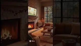 🍁 Cozy Fall Living Room with Cartoon & Fireplace 🔥📺🛋️
