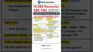 SSC CGL Recruitment 2025 | New Vacancy 2025 | Daily Job Alerts #shorts