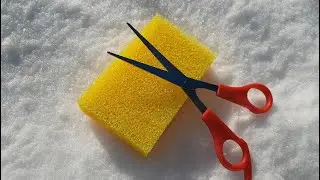 Half plastic sponge with snow cutting with scissors ✂️ ASMR #sponge