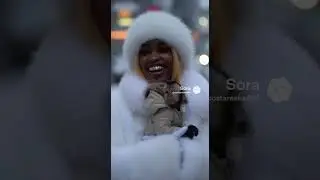 Вся в белом меху с моей домашней обезьянкой 🐒 Центр Детройта, зима ❄️