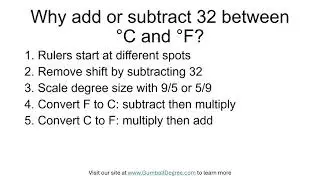 Why add or subtract 32 when converting °C and °F?