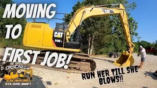 Moving the Cat 316 Excavator to its first land clearing job. Let's hope every thing goes as planned.