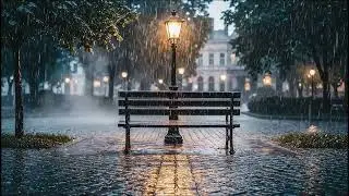 3 Hours of Night Rain Ambience 🌧️ | Silent Park Bench Under Soft Light