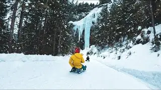 Day Sledding 🛷 in the Swiss 🇨🇭 Alps ❄ towards frozen waterfalls