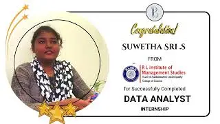 Congratulation || Suwetha Sri || RL Institute || Data Analyst || Internship || IZEON IT TRAINING