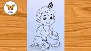 Lord Krishna with makhan| krishna ji drawing| chitra 