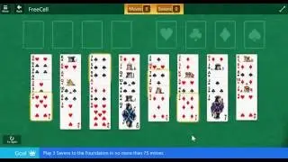 Windows 10 Anniversary: FreeCell\Hard - Play 3 Sevens to the Foundation in no more than 75 moves