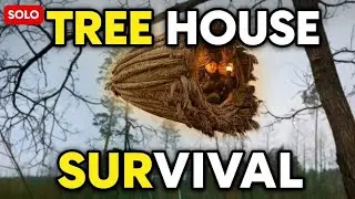 Building Tree House Shelter in Forest - Solo Bushcraft Survival