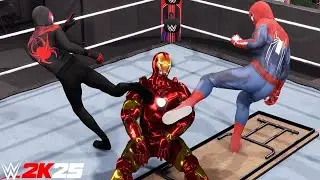 WWE 2K25 - SPIDERMAN AND IRONMAN VS VENOM FIGHT - PS5 HANDICAP MATCH 