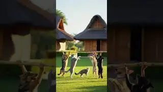 Cat Dancing Tinikling gracefully with Dogs tapping bamboos Bahay Kubo Kahit munti Ascomo Philippines
