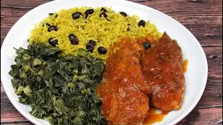 French Fried Banana Blossom|| Turmeric Rice &Black Beans|| Collard Greens|| Bonus Star Fruit Juice