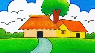 Oil Pastel Se Scenery Drawing Kaise Karein? Step-by-Step Tutorial for Beginners 🏡🌳