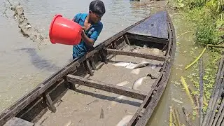 Amazing  Fishing Technique - Traditional Fishing In Village Pond With Boat
