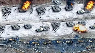 Ukrainian missile destroys Russian MT LB vehicle and 4 Russian T 72B tanks