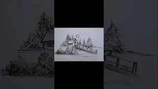 beautiful scenery drawing #pencil drawing #naturelandscape #art #shorts