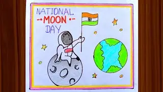 National Moon Day Drawing|Chandra Dinam Poster Drawing|Lunar Day EasyDrawings|Chandra Dinam Poster