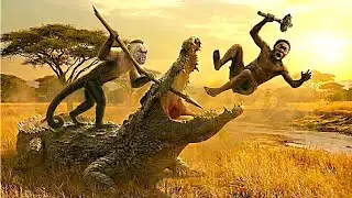 Life millions of years ago | a Homo habilis facing off against a prehistoric beast.