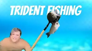Guy dives into water and catches fish with a trident