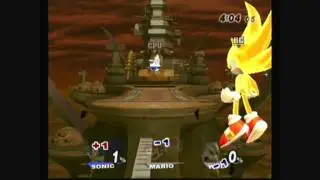 Brawl Hacks - Giant Sonic/Super Sonic v.s. Mario and Wolf