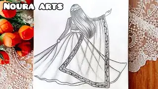 رسم سهل | رسم بنات | تعليم رسم بنت ترتدي فستان هندي خطوة بخطوة بقلم الرصاص | رسم سهل بقلم الرصاص