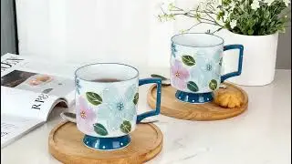 Ceramic Blue Coffee Mug 15oz Large Mugs Set of 2