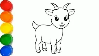 Easy cute goat drawing and coloring for kids and toddlers