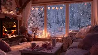 Warm Fireplace & Soft Piano Relaxing Holiday Ambience with Snowfall