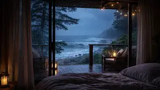 Ocean Rain at Night | Rain on Window 🌧️ | 8 Hours