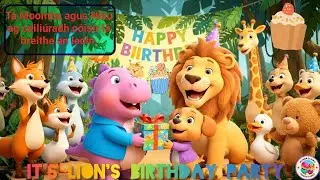T&aacute; Moomba agus Niku ag ceili&uacute;radh c&oacute;isir l&aacute; breithe an le&oacute;in.|Lions birthday partry|-(irish version)