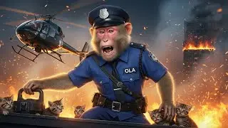 OLA Police Monkey Helicopter Rescue Saving the Trapped Kittens from the Burning Skyscraper