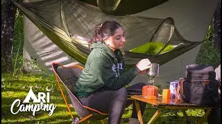 Campamento en hamaca MUY RELAJANTE | Musgo, Sonidos del Bosque, Juegos y Fogata ASMR | Ari Camping