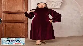 Women's Elegant Velvet Mandarin Collar Waist Slimming Flared Sleeve Arabic Style Dress
