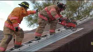 Roof cut comparison of Cutters Edge MULTI-CUT Fire Rescue Chainsaw and H2 Rotary Saw