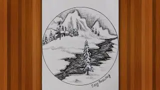 Easy winter season scenery drawing for beginners | Winter snowfall scenery drawing
