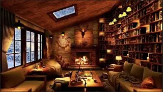 Cozy Home Blues Music - Snowing Outside - Fireplace Warming Home