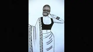 Elegant Saree Back Pose Sketch | Traditional Indian Girl Drawing | Easy Art for Beginners