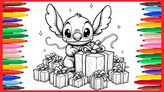 Coloriage Stitch 🎁 | Dessin de Noël avec des Cadeaux à Colorier !