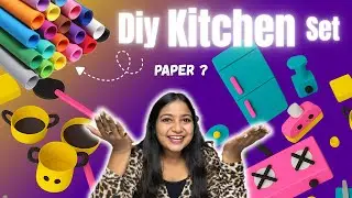 Diy cute paper kitchen set | Miniature crafts | Paper only ?? 