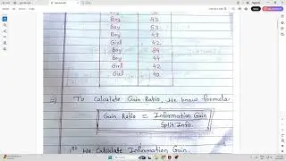 Calculate the gain ratio of following data