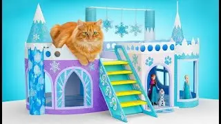 😻 Коты & замки из картона! 🏰 Идеальный кошачий домик + особняк Эльзы