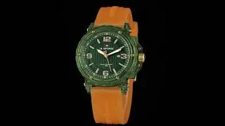 NAVIFORCE 7125 green orange soft silicone strap analog watch for men