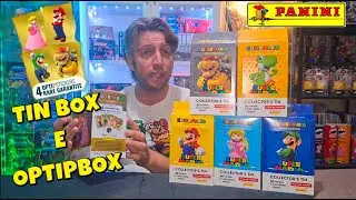 APRO I 5 TINBOX E L'OPTIPBOX DELL 'ALBUM PANINI DI SUPER MARIO..VEDIAMO LE RARE OPTI P STICKERS..