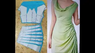 باترون فستان درابيه من الجنب وعلي الرقبه بفتحه ديكولتيه.