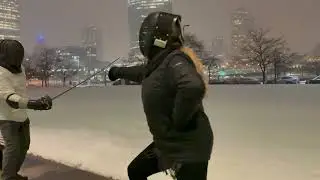 sabre point feints thrusting (slowed motion)