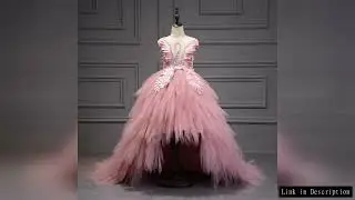 Elegant Swan Crystal Tulle Trailing Flower Girl Dress Evening Gown Kids Pageant Dress Birthday Party