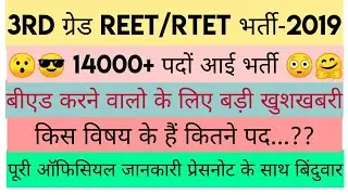 आ गयी RTET भर्ती।। NEW REET VACANCY 2019। FORM START मिली ऑफिसियल न्यूज़।। NEW RTET RECRUITMENT 2019