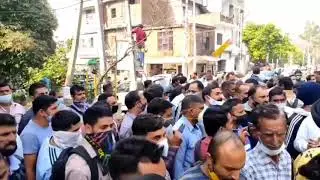 J&K BANK'S ATM GUARDS PROTEST AT ZONAL OFFICE FOR THEIR SALARY PROBLEMS