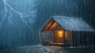 Heavy Rain & Light Thunder in a Cozy American Forest Cabin for Deep Sleep 🌲