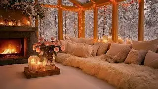 Peaceful Piano in a Snowy Cabin 🎹 Fireplace Crackling & Winter Ambience for Deep Rest